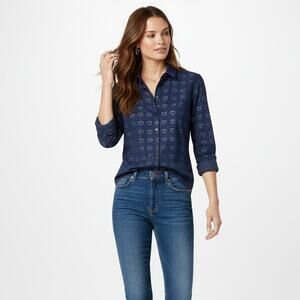 Equipment Femme Heart cut-out Button up Shirt Navy Blue Size Small